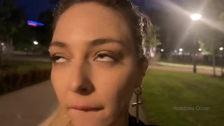 Street pick up of shameless slut&period; Stranger knead her boobs right in public park&period;