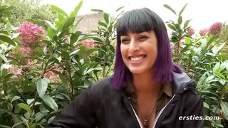 Ersties&colon; Exhibitionist Babe Plays With Her Wet Pussy In A Public Restroom