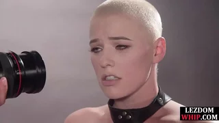 Bald blonde babe with big tits gets fingered and anal fuck